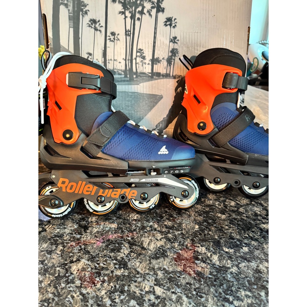 Rollerblade Microblade Adjustable Inline Skates Midnight Blue Orange Men 5-8 NEW